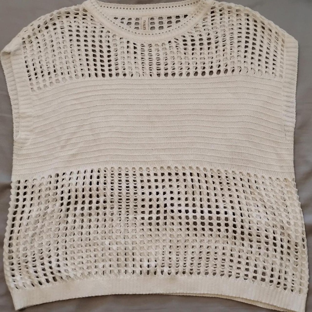 'Evaless Ivory Crochet Open Knit Sweater Vest Coquette Boho Top beachy preppy